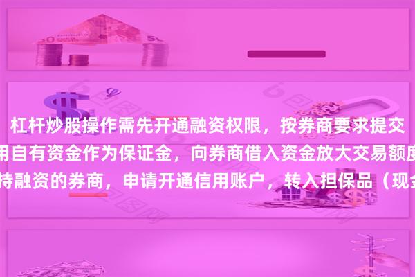 杠杆炒股操作需先开通融资权限，按券商要求提交资产证明，通过后即可用自有资金作为保证金，向券商借入资金放大交易额度。具体步骤：选择支持融资的券商，申请开通信用账户，转入担保品（现金或股票），在交易软件中操作“融资买入”，到期归还本息。注意杠杆比例通常不超1:1，且需支付利息。风险极高，建议仅限经验丰富的投资者谨慎使用。